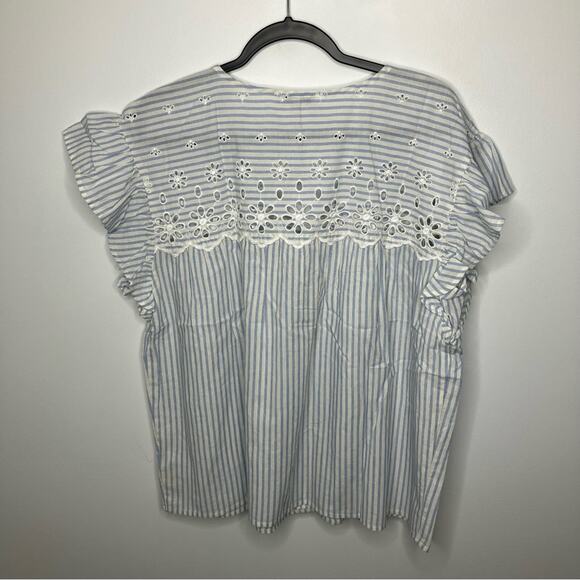 NWT MADEWELL Eyelet Button Front Shirt in Stripe Blue White XL - Picture 3 of 6